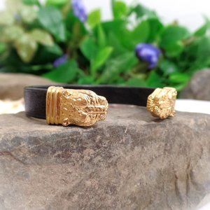 Jewelmint Lion Gold and Black leather bangle / bracelet